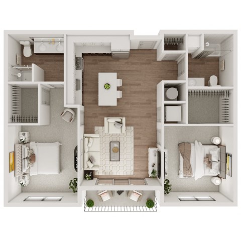 Floor plan for 2 beds, 2 baths, 997 sqft